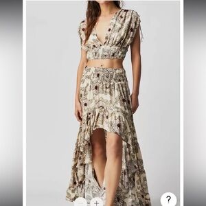 New Free People Morning Sun Set Two Piece Matching Skirt Crop Top Cream Floral